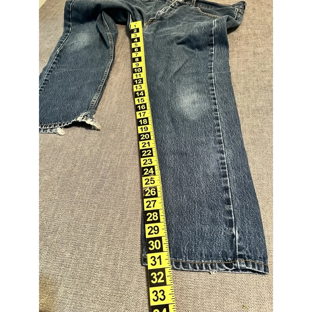 Levi's 505 Jeans Men's‎ 36x32 Distressed Hems Straight Biker Rock Casual Blue
